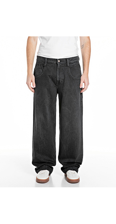 バギーフィットFERYSブラックオーバーダイデニム